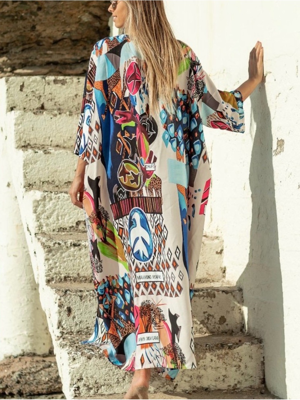 Printed Beach Cover-Up Kaftan - Multicolor - No Brand